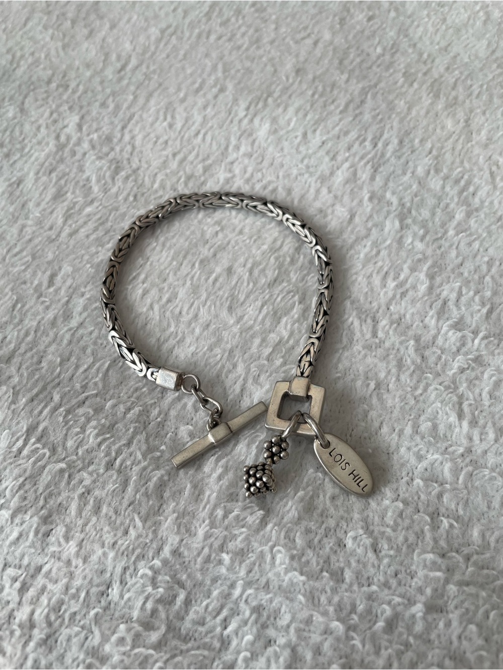 Vintage Lois Hill 925 Silver Toggle Charm Bracelet with Cluster & Signature Tag